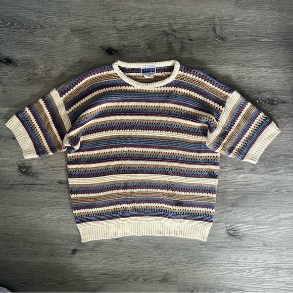 Vintage Tops - Vintage Cape Cod Sportswear 80s 90s Striped Knit Short Sleeve Shirt Top Medium